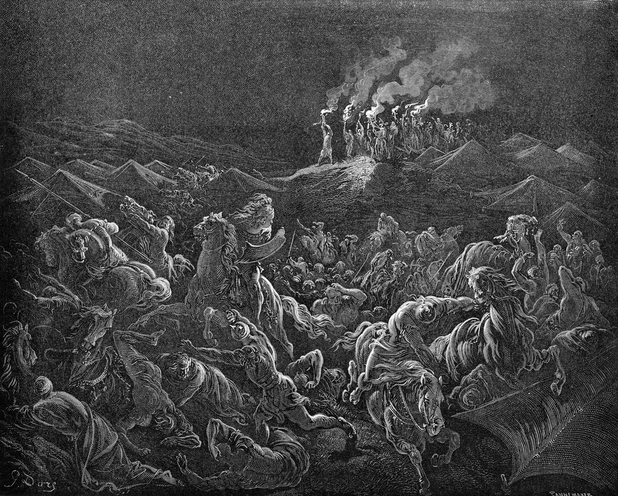 Madianici zmuszeni do ucieczki - Biblia autorstwa Gustave Dore