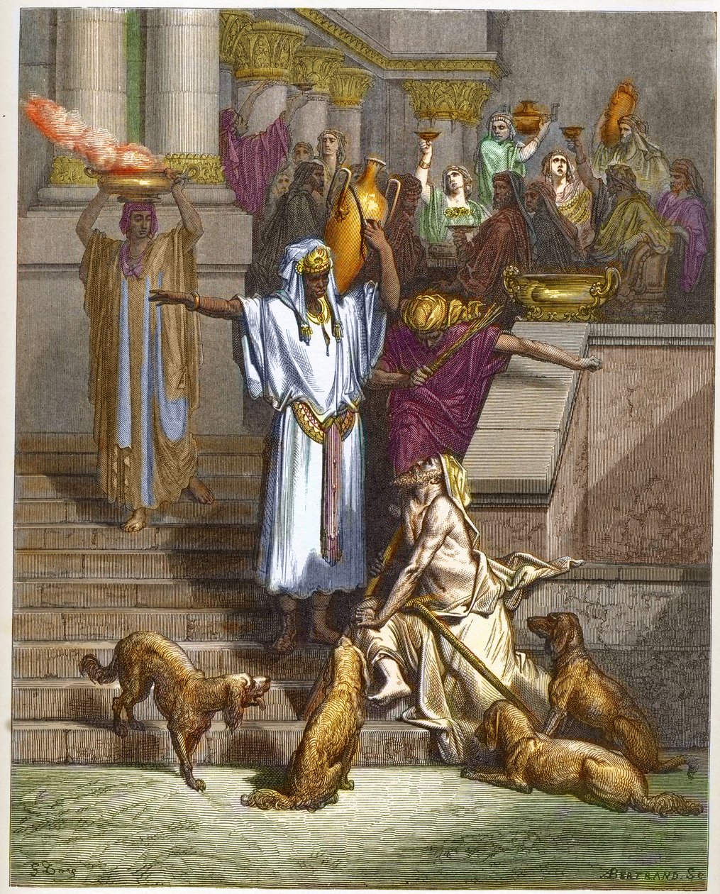 Przypowieść o bogaczu i żebraku Łazarzu - - Grawerowanie z „The Dore Bible illustree” Gustave