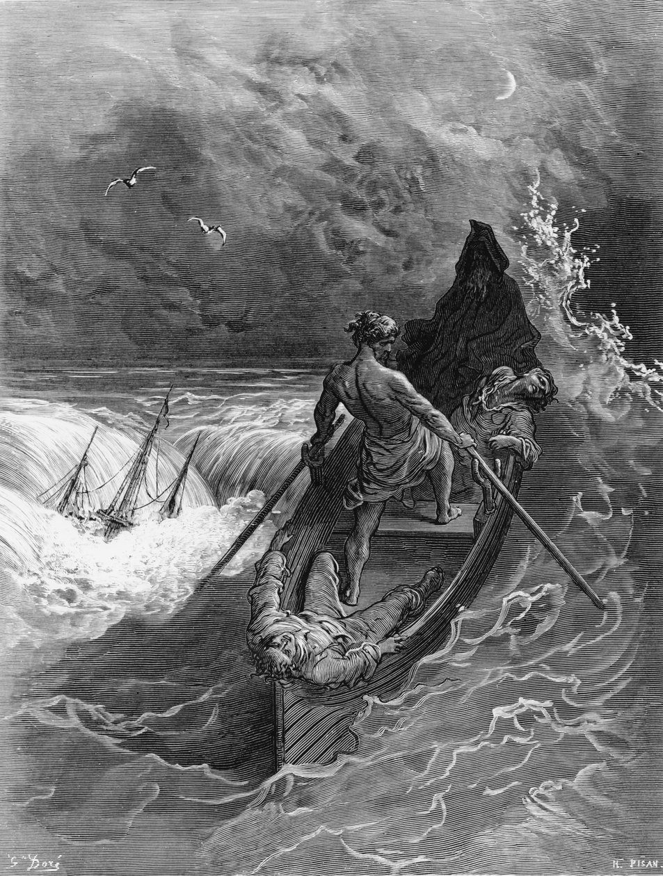 Pilot mdleje, scena z „Szronu starożytnego marynarza” S.T. Coleridge, wyd. Harper und Brothers, Nowy Jork, 1876 (drewno) autorstwa Gustave Dore