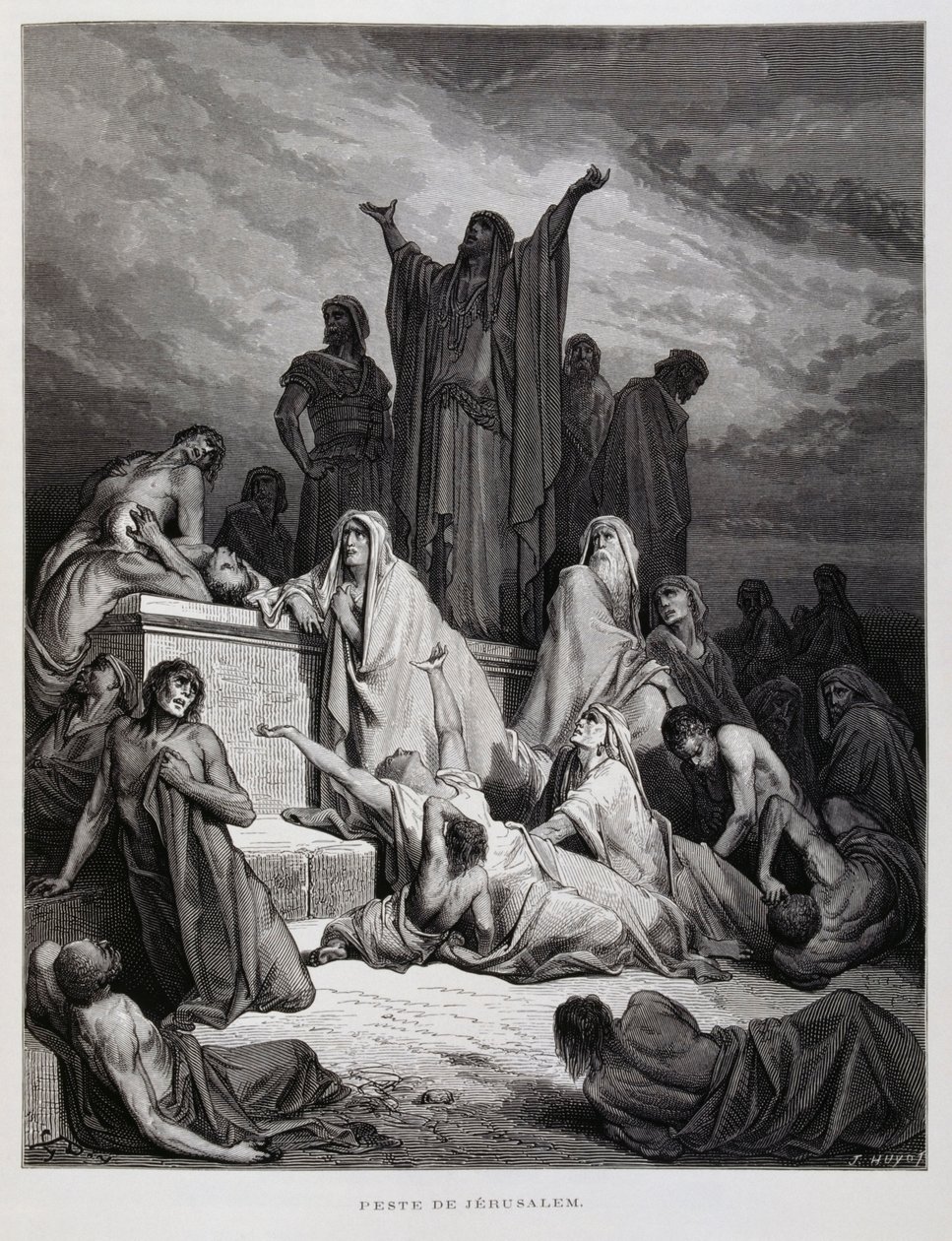 Plaga uderza w Jerozolimę, ilustracja z Biblii Dore