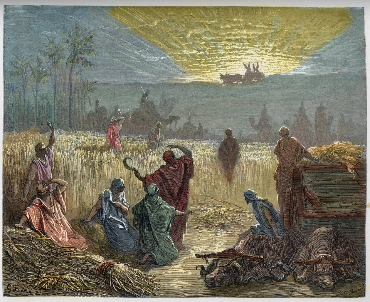Powrót Arki Przymierza - Powrót Arki Przymierza do Bet Szemesz - Stary Testament - - grawerowanie w „The Bible illustree” Gustave