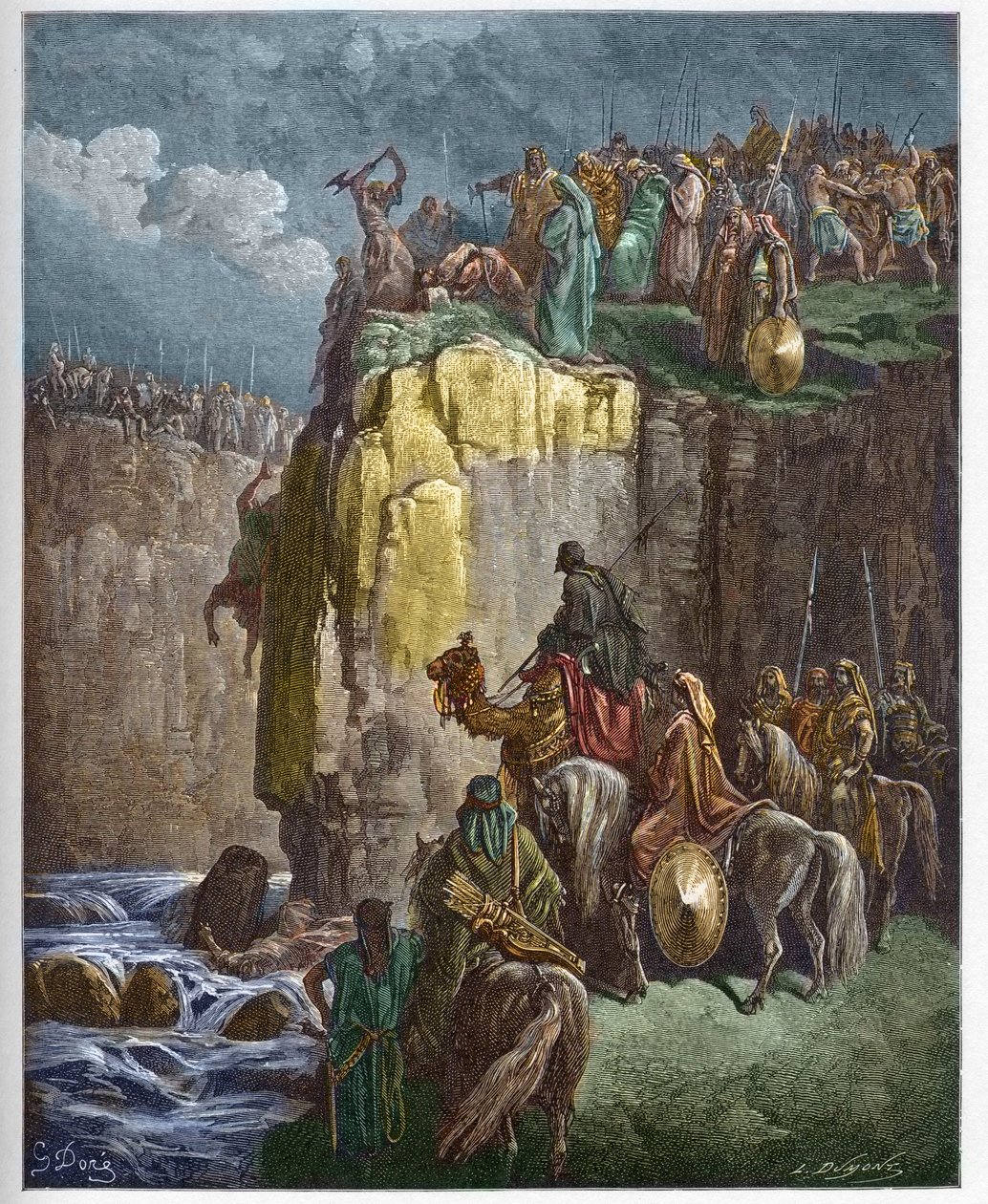 Rzeź proroków Baala - Prorok Eliasz nęka kapłanów Baala - grawerowanie w „The Bible illustree” Gustave