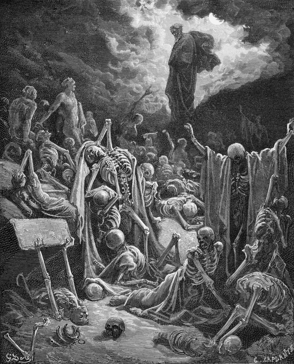 Wizja Doliny Suchych Kości, Ezechiel 37:1-2, ilustracja z „The Holy Bible” Dore