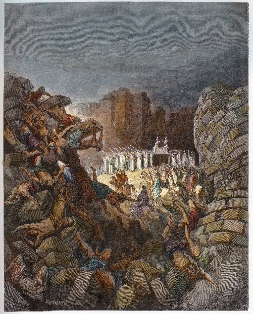 Upadek murów Jerycha - Upadek murów Jerycha - - Grawerowanie w „”The Bible illustree”” Gustave