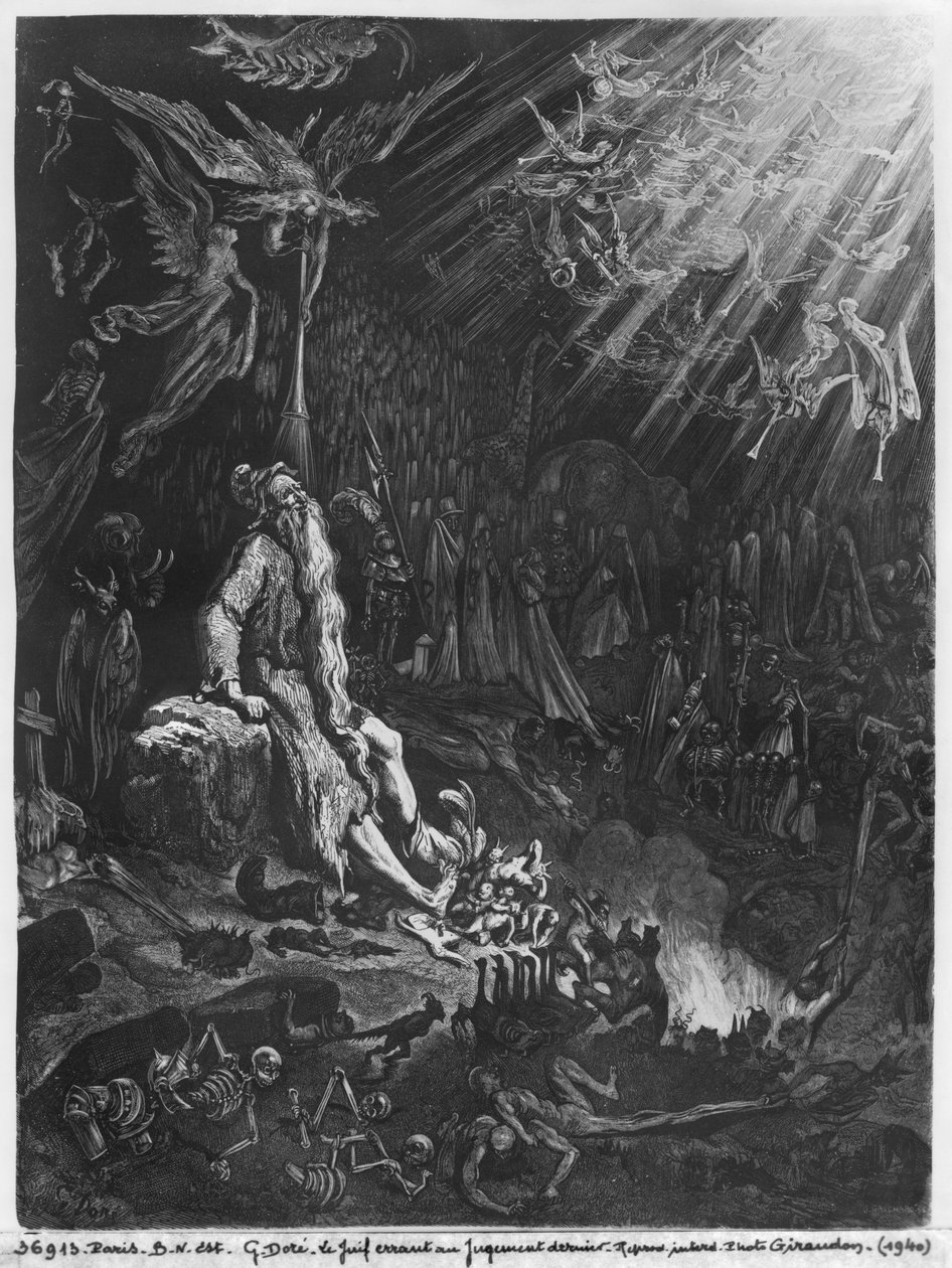 Żyd wędrujący i Sąd Ostateczny, rytowane przez Felixa Jeana Gaucharda (1825-72) autorstwa Gustave Dore