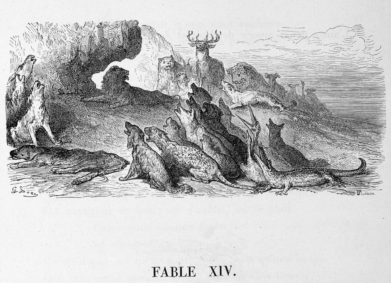 Pogrzeb lwicy - w „Bajkach” de La Fontaine, il. przez Doré autorstwa Gustave Dore