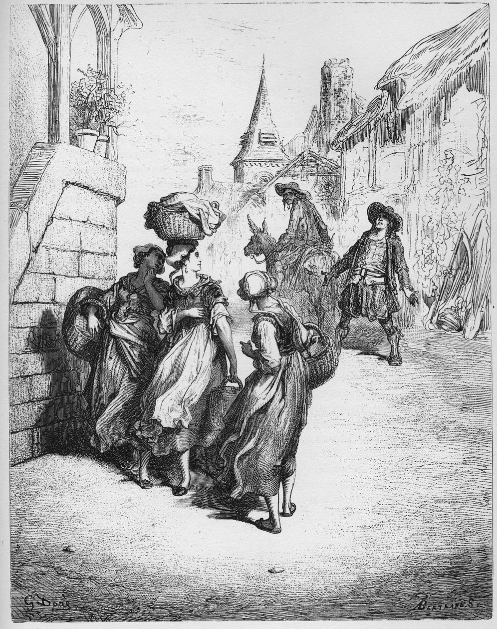 Młynarz, jego syn i osioł - z "Bajek" Jeana de La Fontaine autorstwa Gustave Dore