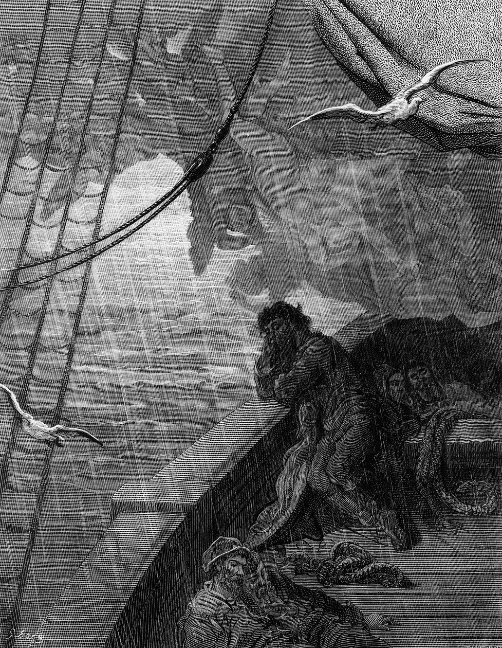 Deszcz zaczyna padać, scena z „Szronu starożytnego marynarza” S.T. Coleridge, wyd. Harper und Brothers, Nowy Jork, 1876 (drewno) autorstwa Gustave Dore