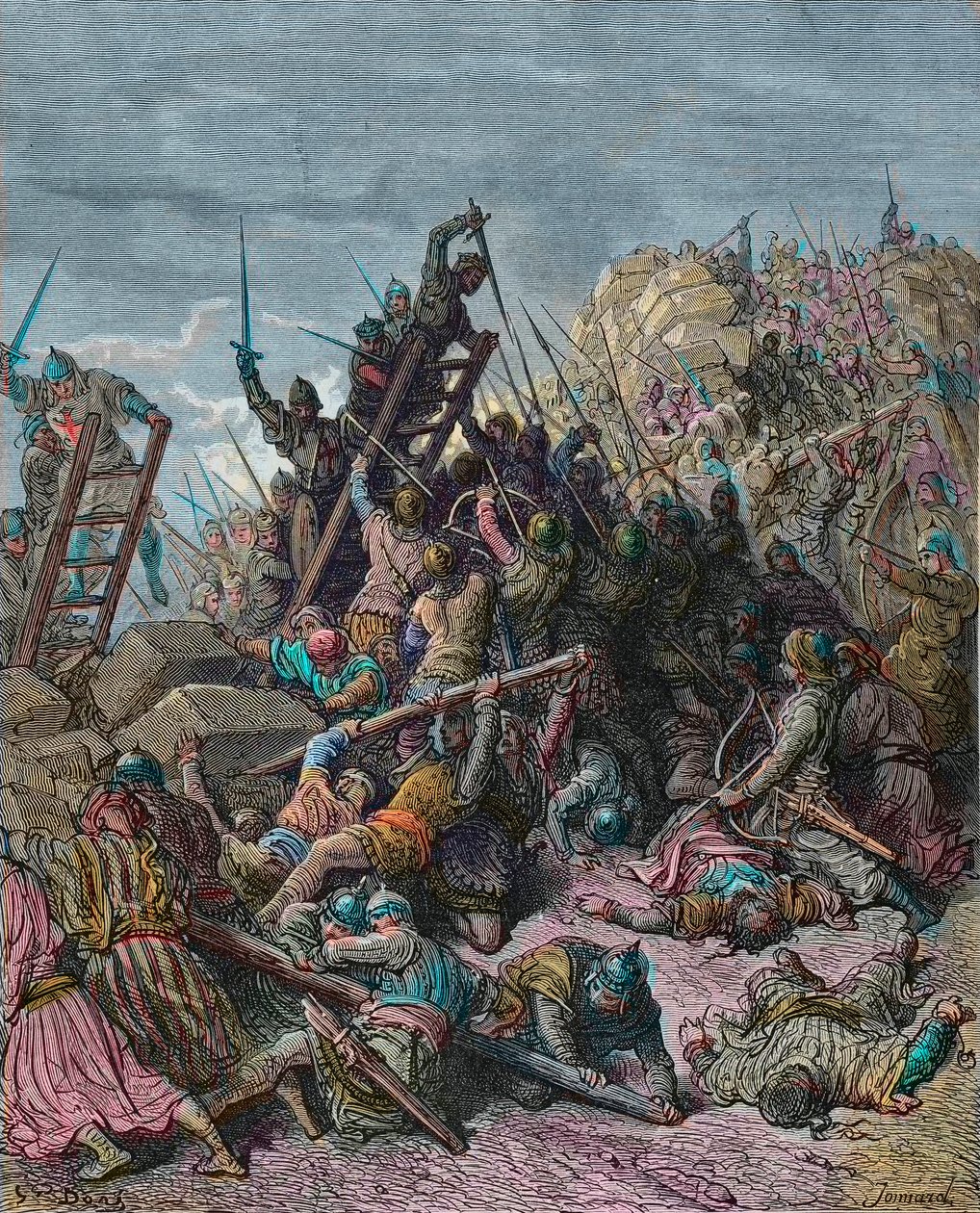 Oblężenie Ptolemais podczas trzeciej krucjaty 1189 - rycina Gustave