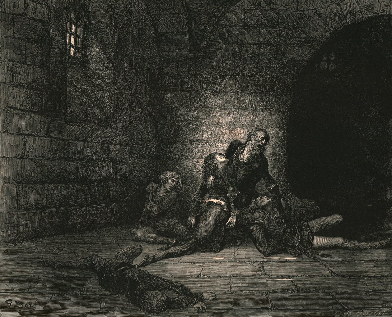 Wtedy Geddo u moich stóp wyciągniętych rzucił go, wołając: Nie ma dla mnie pomocy, mój ojcze!, ok. 1890. autorstwa Gustave Dore
