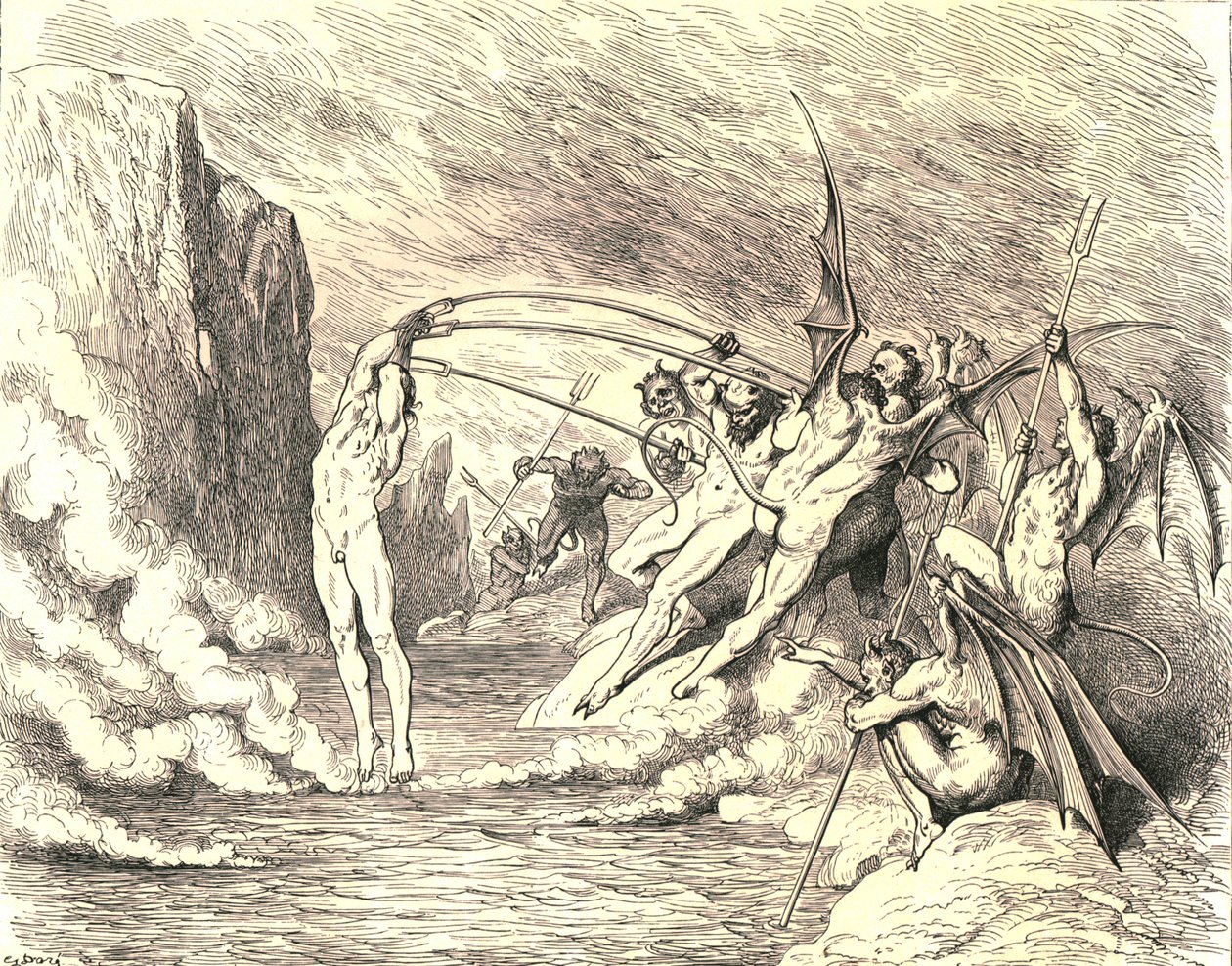 To powiedziawszy, złapali go ponad setką haków, około 1890 roku. autorstwa Gustave Dore