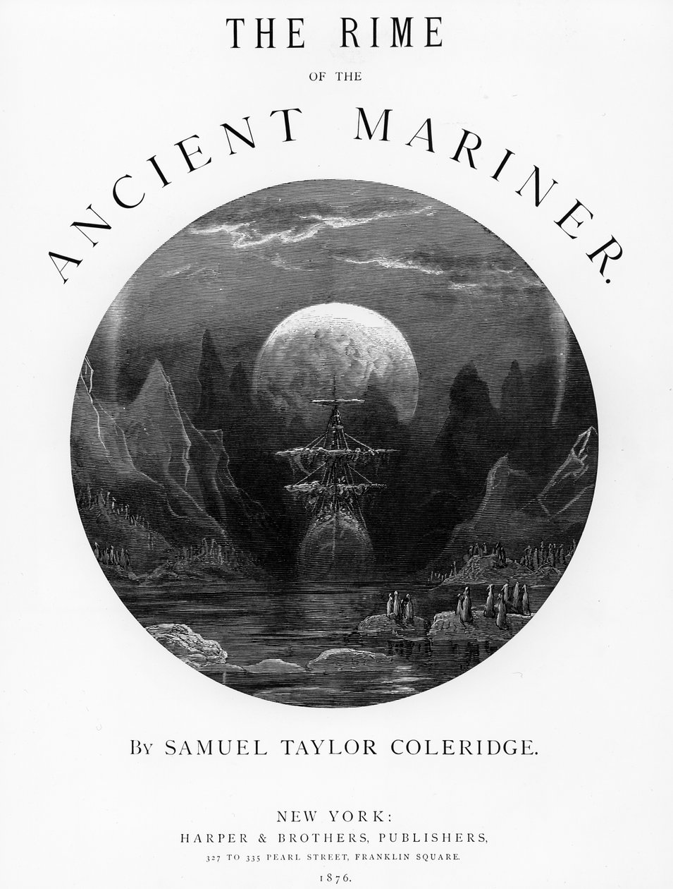 Strona tytułowa z książki „The Rime of the Ancient Mariner” autorstwa S.T. Coleridge, wyd. Harper und Brothers, Nowy Jork, 1876 (drewno) autorstwa Gustave Dore