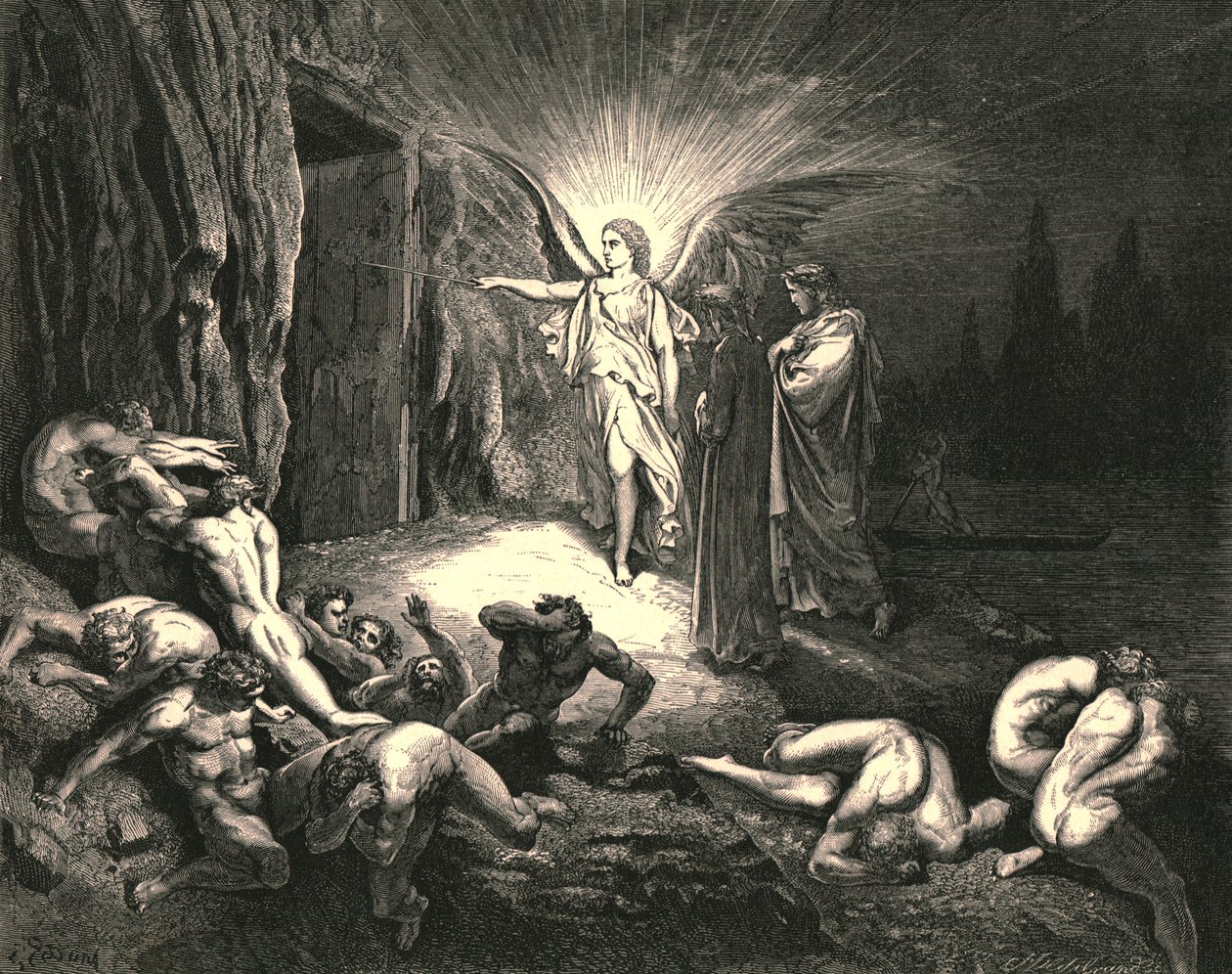 Podszedł do bramy i dotknął jej różdżką, ok. 1890 r. autorstwa Gustave Dore