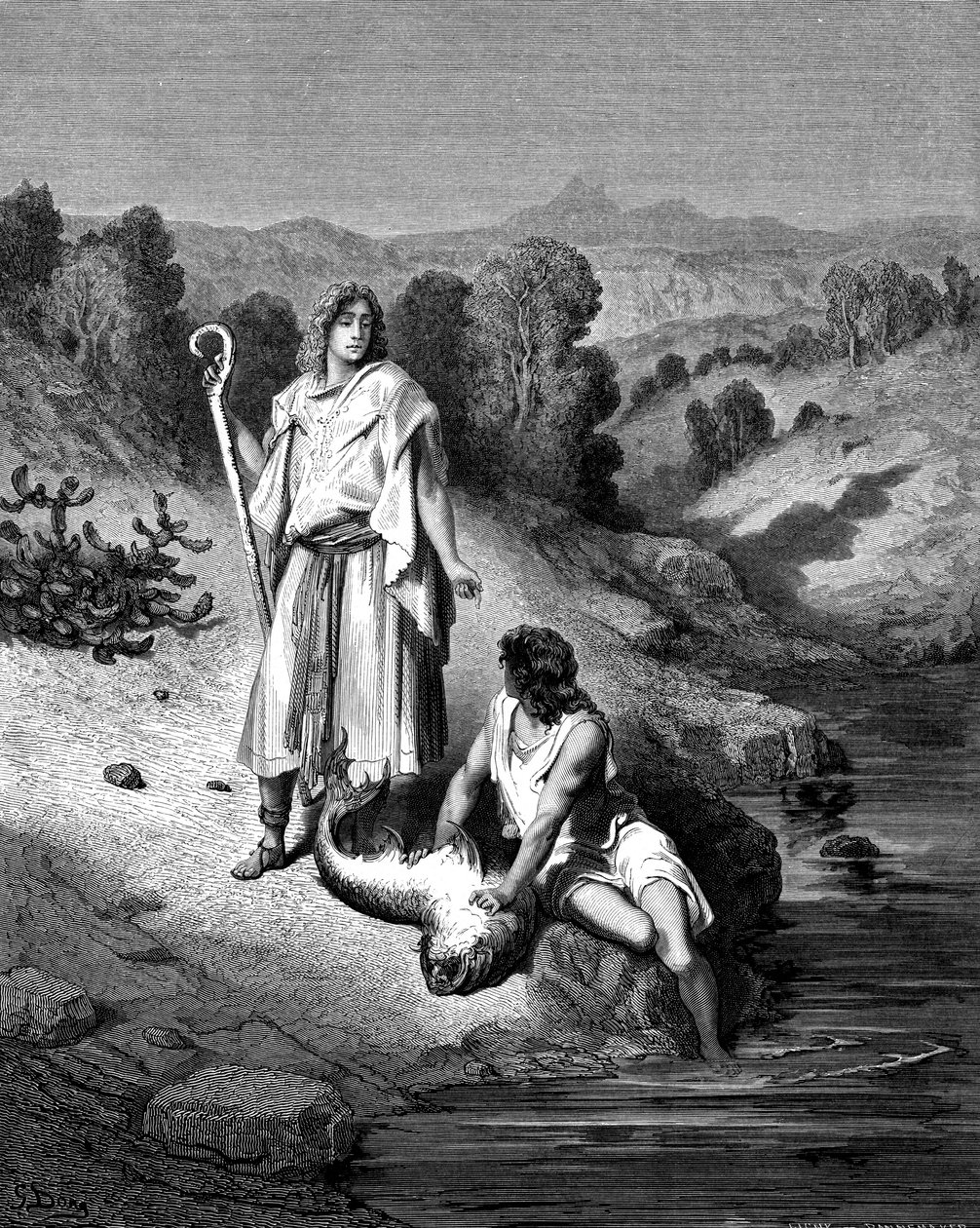Tobiasz z Archaniołem Rafałem, 1865-1866 autorstwa Gustave Dore