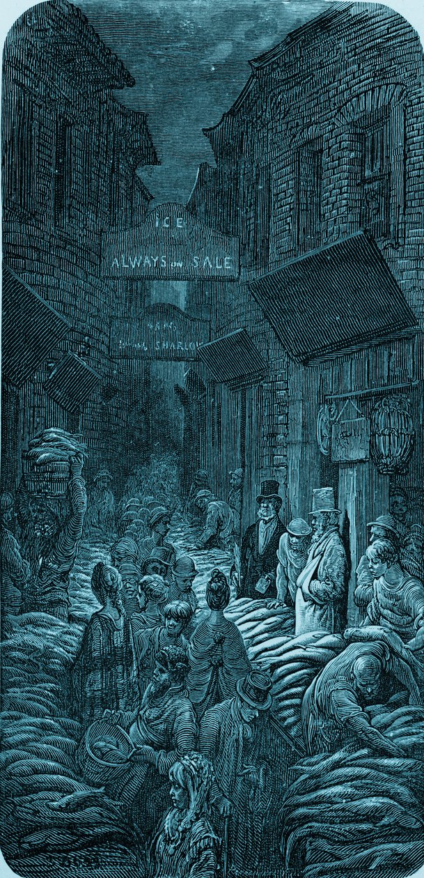 Grawerunek wiktoriański targ rybny autorstwa Gustave Doré autorstwa Gustave Dore