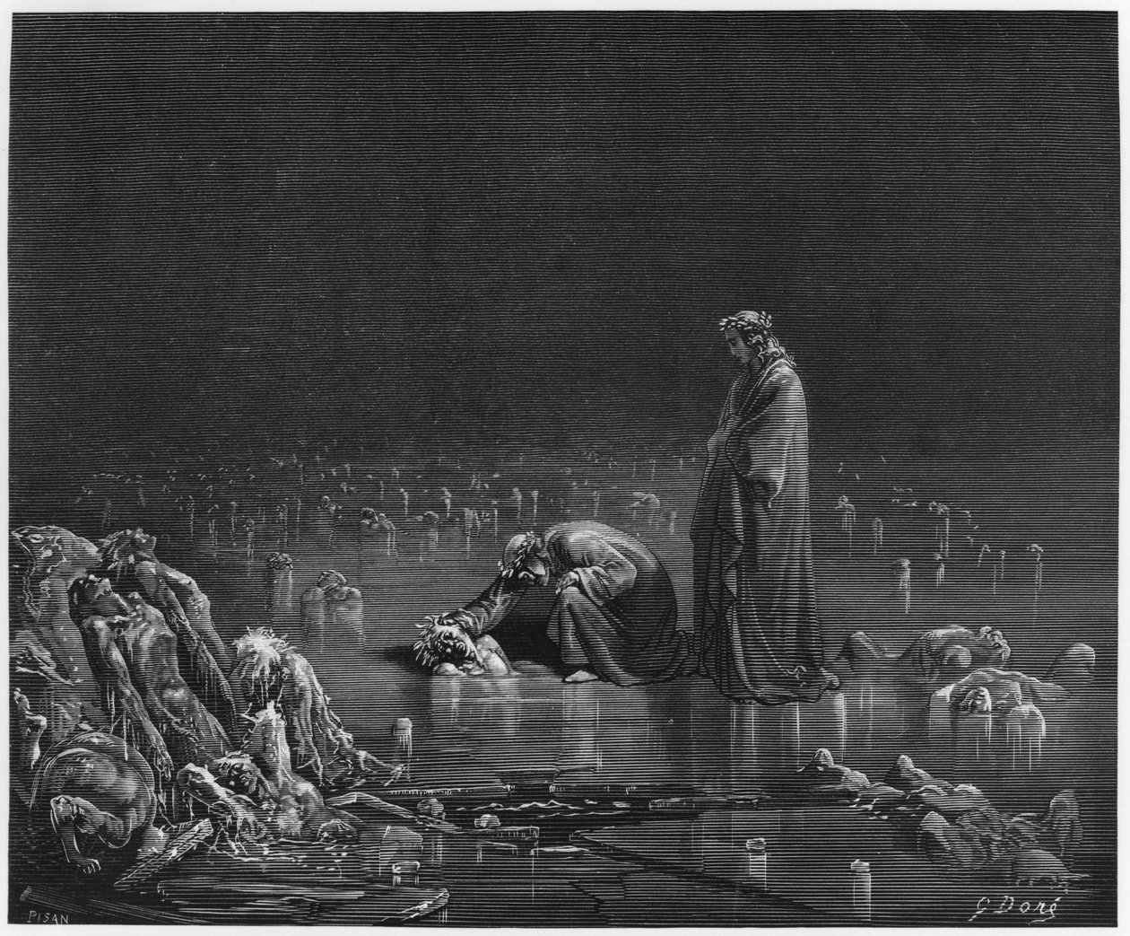 Wergiliusz (70-19 pne) i Dante, ilustracja z „Boskiej komedii” (Piekło) Dantego Alighieri (1265-1321) Paryż, opublikowana 1885 autorstwa Gustave Dore