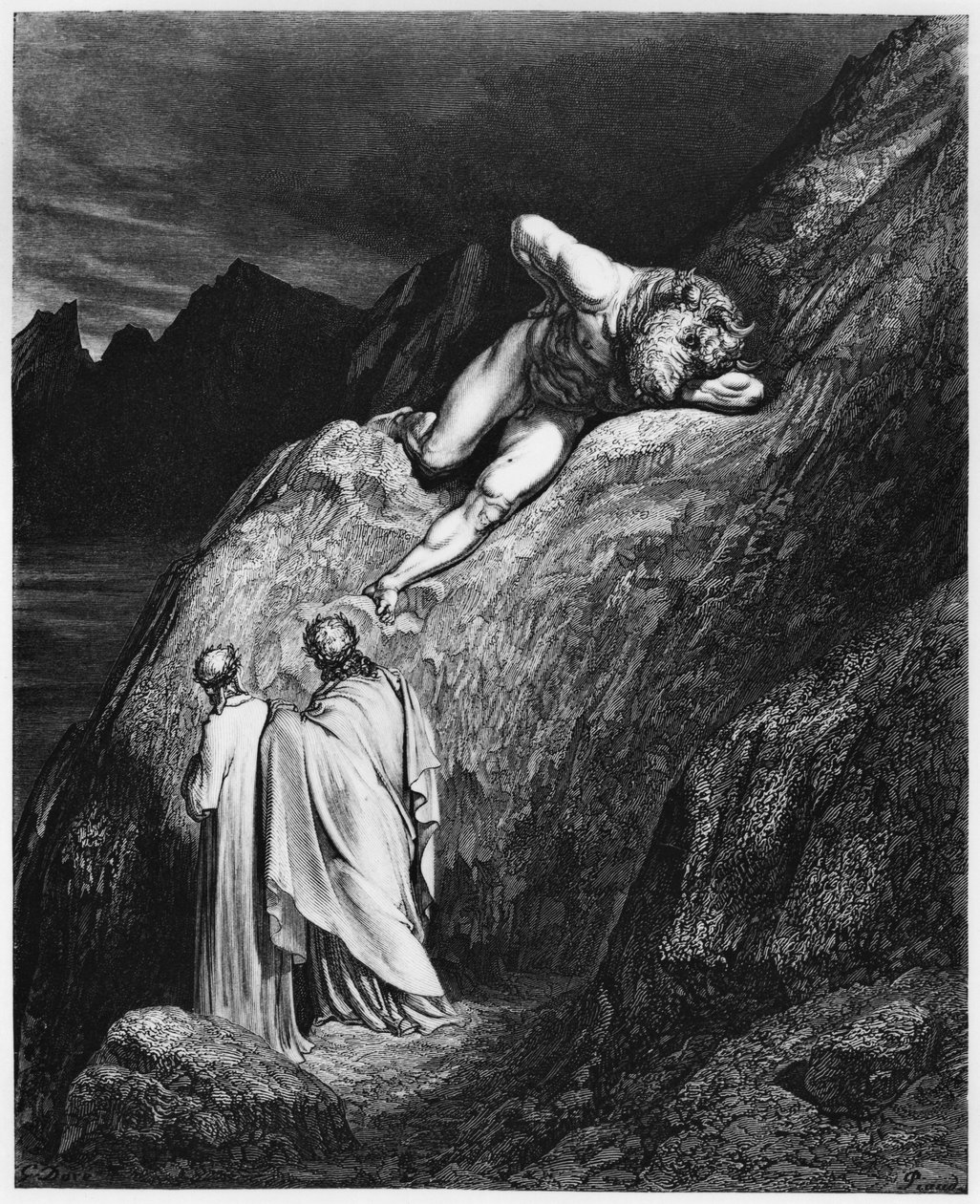 Wergiliusz (70-19 pne) i Dante, ilustracja z „Boskiej komedii” (Piekło) Dantego Alighieri (1265-1321) Paryż, opublikowana 1885 autorstwa Gustave Dore