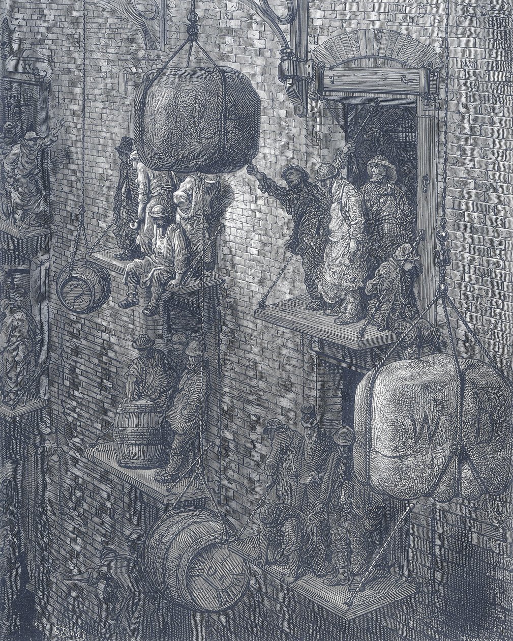 Magazyny w mieście Londyn. Z Gustave Dore i Blanchard Jerrold London: A Pilgrimage London 1872. autorstwa Gustave Dore