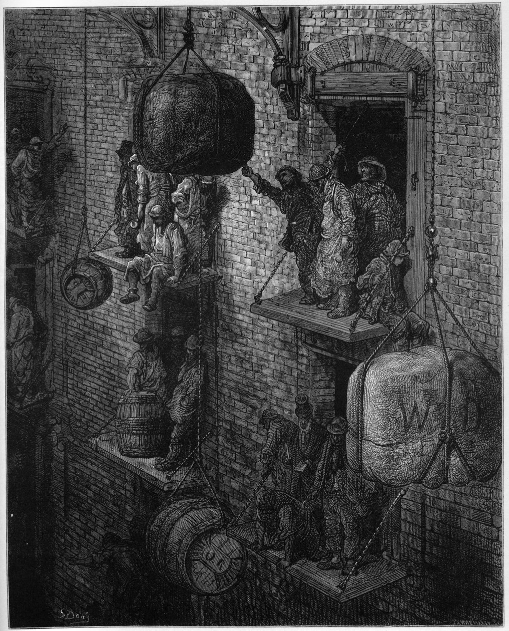 Magazynowanie w mieście - z "Londyn, pielgrzymka", napisane przez Williama Blancharda Jerrolda (1826-94) - ilustracje Gustave Dore - 1872 - autorstwa Gustave Dore