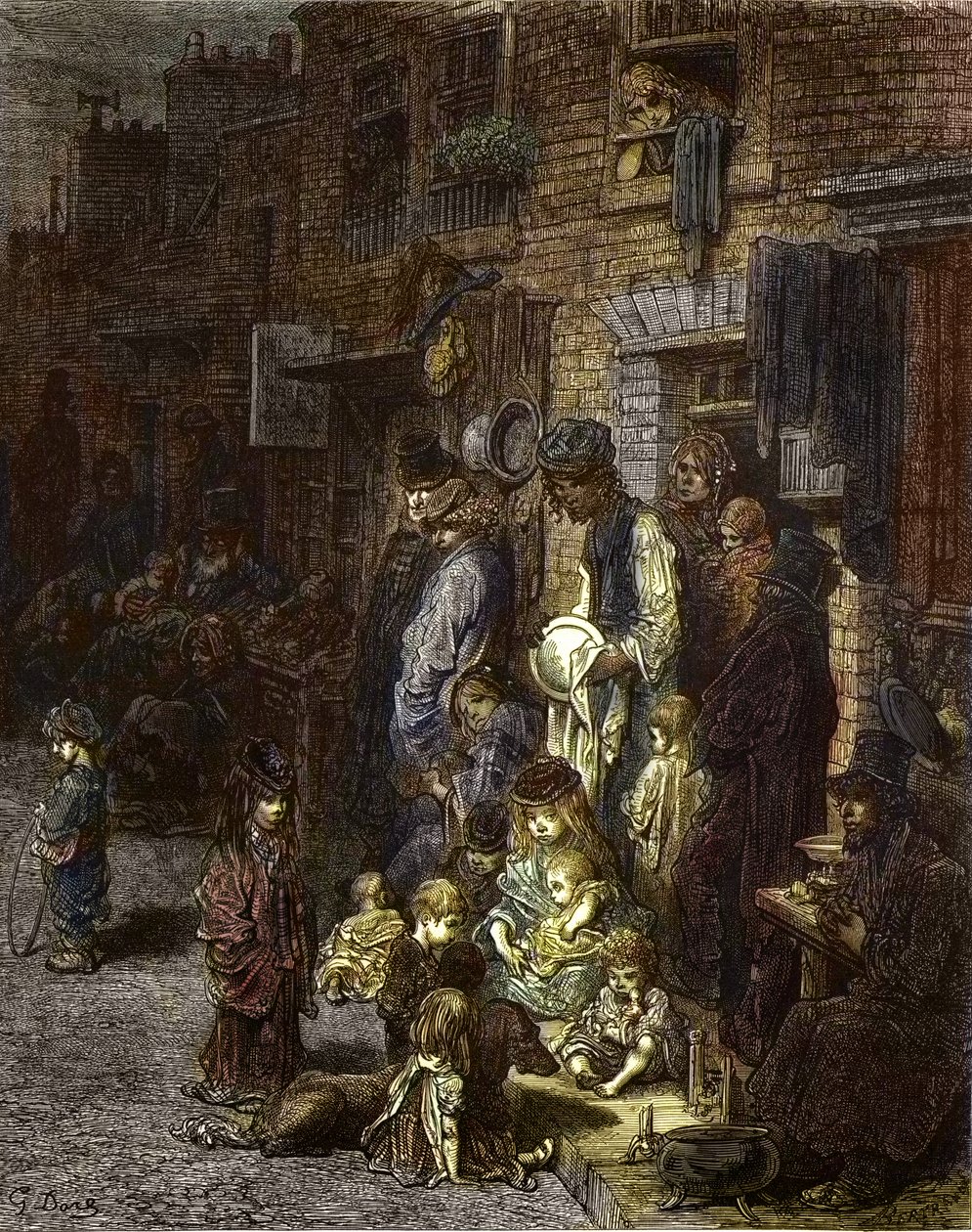 Wentworth Street, Whitechapel - z "Londyn, pielgrzymka", napisane przez Williama Blancharda Jerrolda (1826-94) - ilustracje Gustave Dore - 1872 - autorstwa Gustave Dore