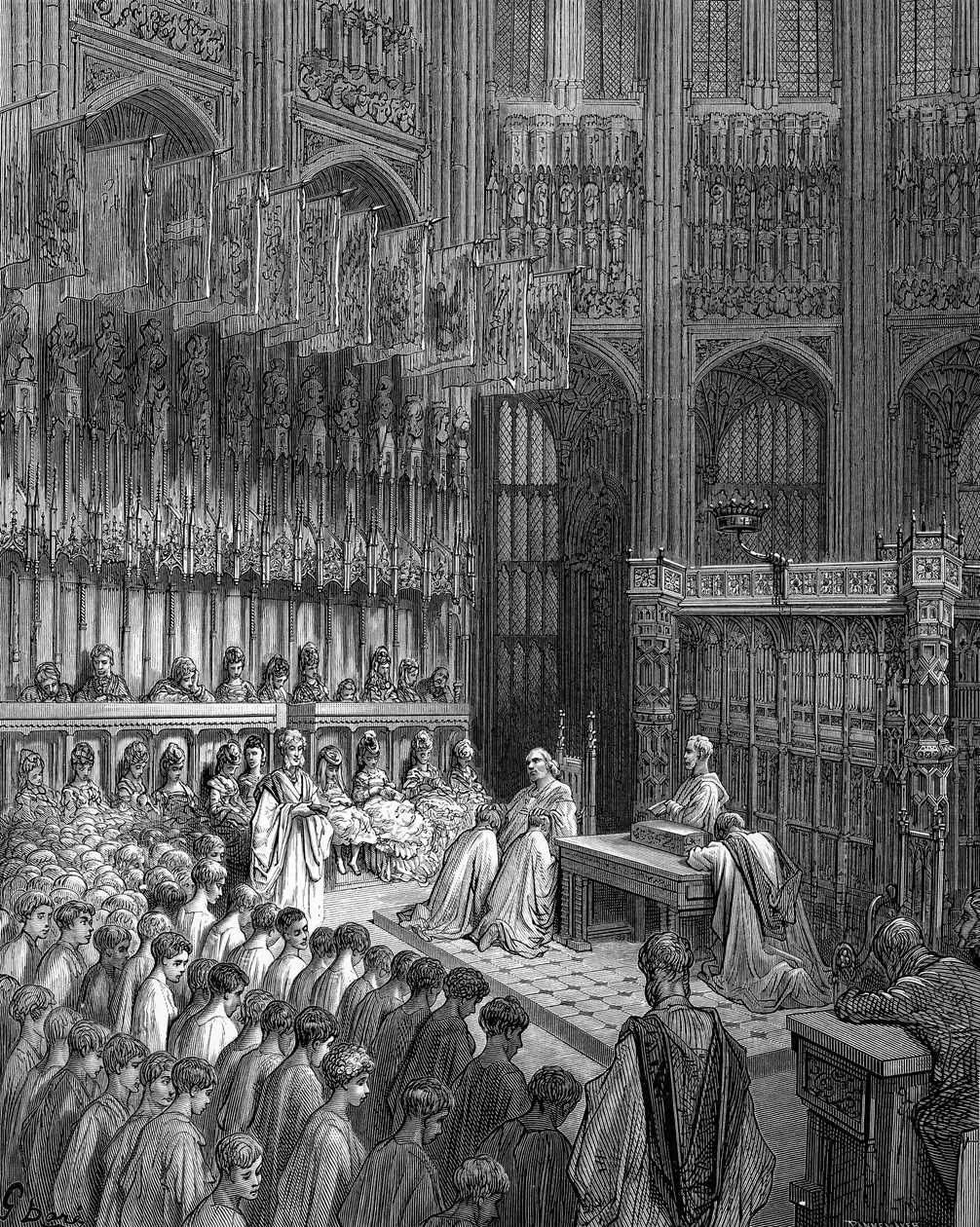Opactwo Westminsterskie – Potwierdzenie Westminster Boys przez Doré autorstwa Gustave Dore