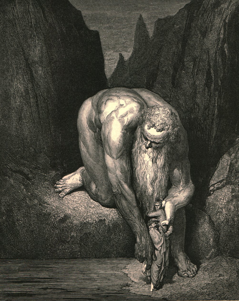 A jednak w otchłani, że Lucyfer z Judaszem nisko pogrążył się, lekko nas umieścił, ok. 1890 r. autorstwa Gustave Dore