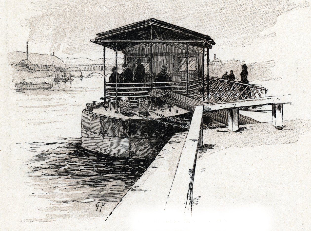 Embarcadere des Bateaux-mouches (Bateaux-mouches) sur la Seine, Paryż (Widok na przystań łodzi turystycznych na Sekwanie, Paryż) Rysunek Gustave