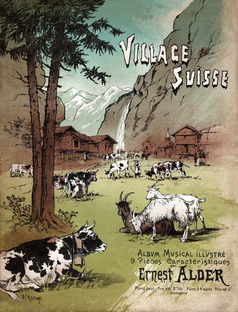 Farma i krajobraz w Alpach Szwajcarskich, ok. 1910 r. (ilustracja) autorstwa Gustave Fraipont