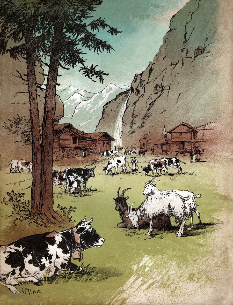 Farma w Szwajcarii. (Ilustracja, ok. 1910) autorstwa Gustave Fraipont