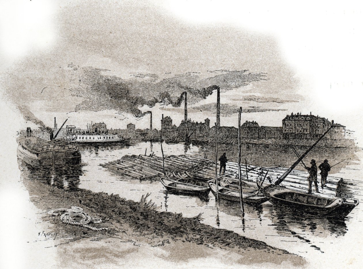 Ivry sur Seine, drewniane pociągi (spływ drewnem na Sekwanie, Ivry-sur-Seine) Rysunek Gustave