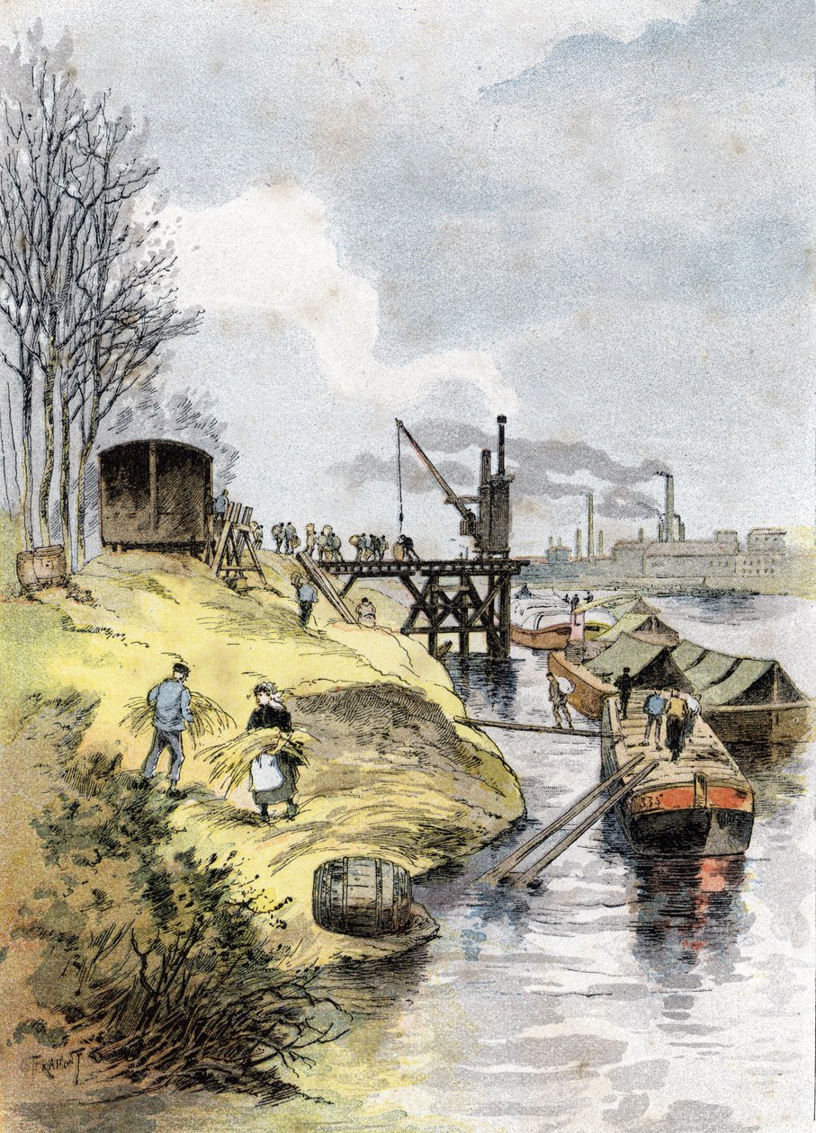 Dokerzy ładują jabłka w samochodach na quai de Bercy, Paryż Rysunek Gustave