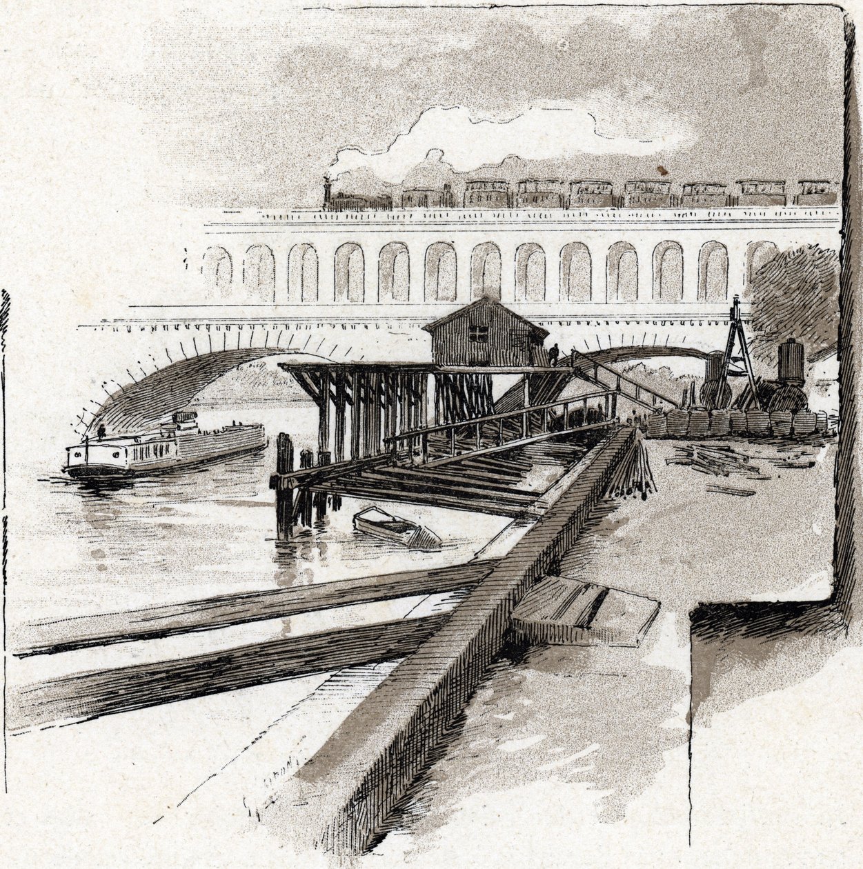 Le viaduct du point du Jour, Boulogne-Billancourt (Widok mostu wiaduktu w dzielnicy Point du jour, Boulogne Billancourt) Rysunek Gustave