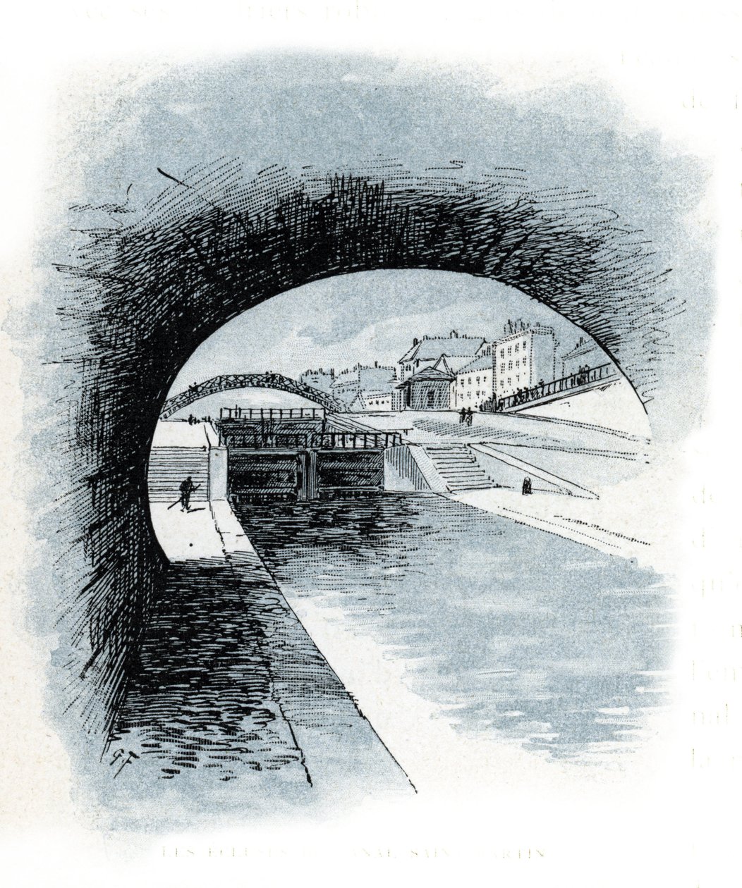 Les ecluses du canal Saint Martin, Paris (Widok na śluzy kanału Saint-Martin, Paryż) Rysunek Gustave