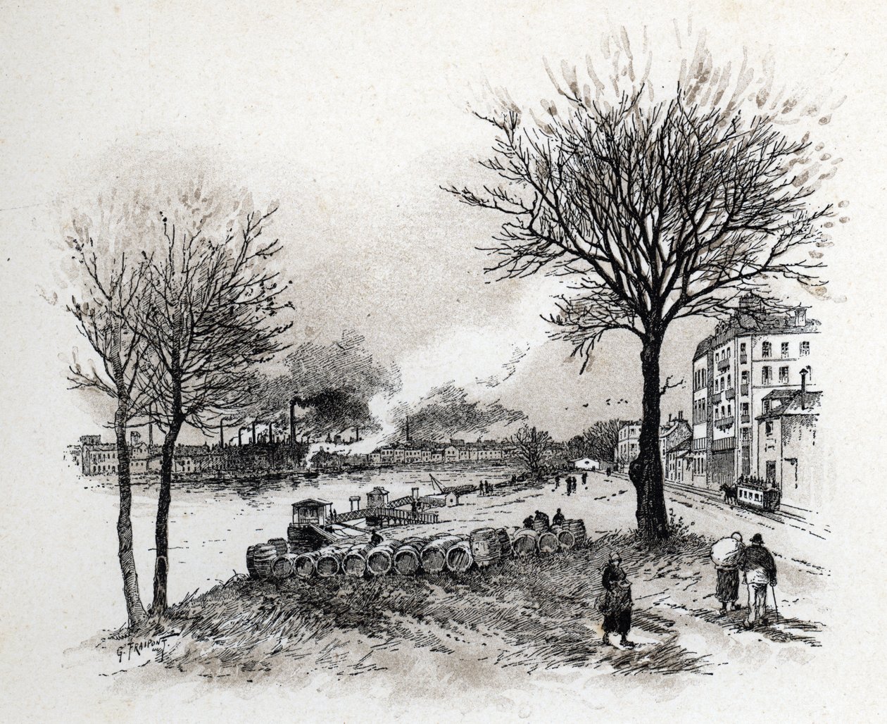 Widok Ivry sur Seine (Ivry-sur-Seine) Rysunek Gustave