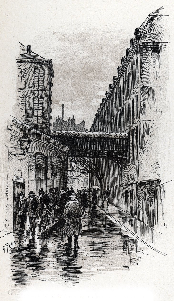Widok domu noclegowego (doss-house lub doss house) przy rue de la Bucherie w dzielnicy Maubert w Paryżu Rysunek Gustave