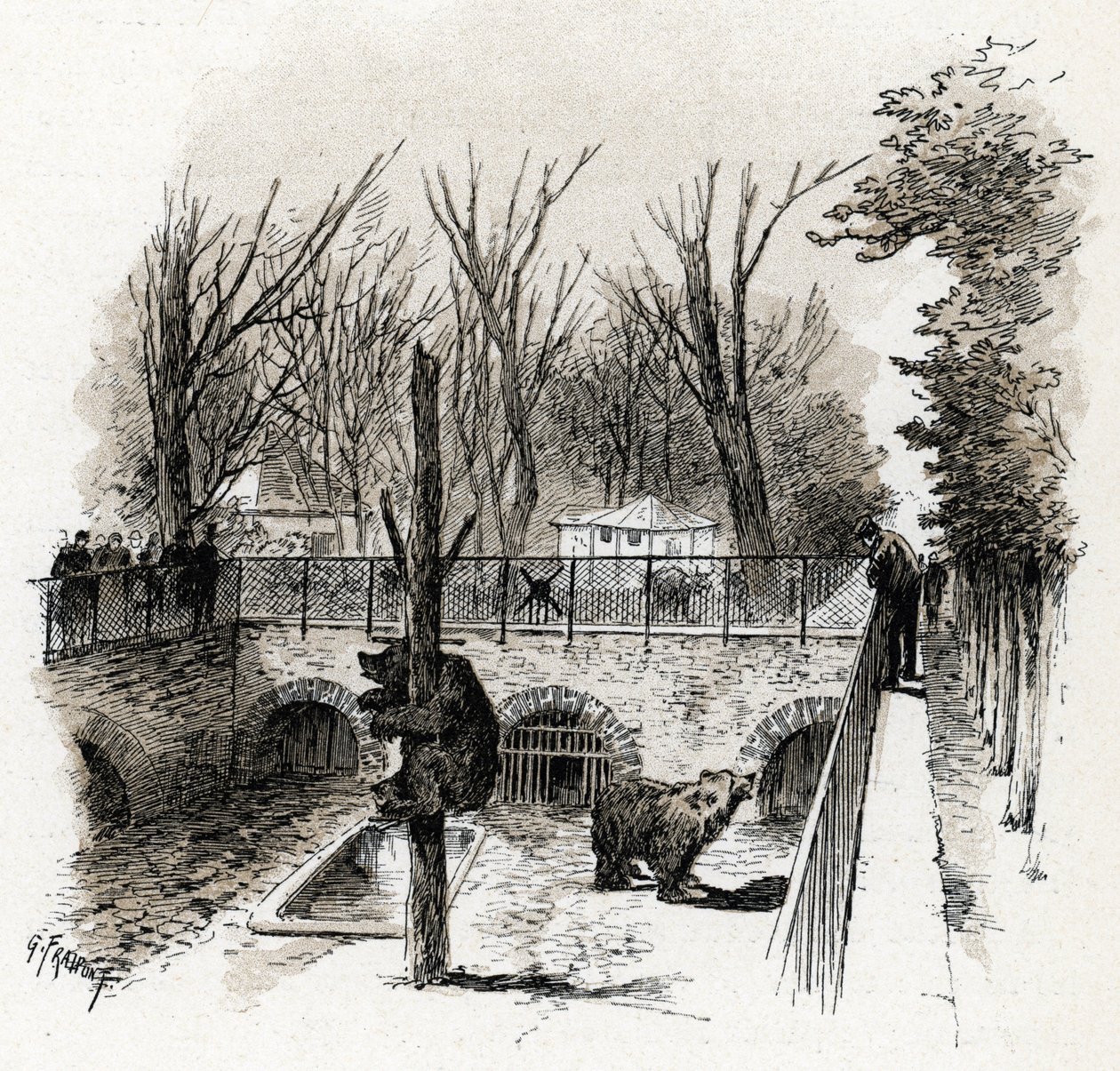 Widok na niedźwiedzią jamę w Zoo du Jardin des Plantes, Paryż Rysunek Gustave