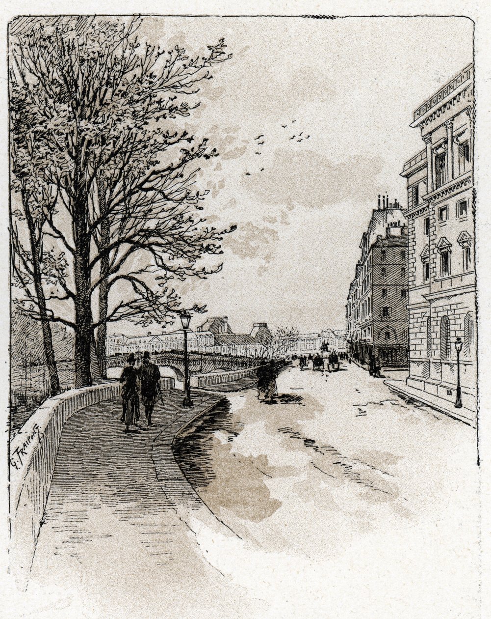 Widok na Quai des Orfevres, Ile de la Cite, Paryż Rysunek Gustave