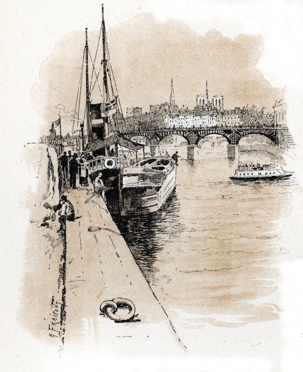Widok firmy Seine et Thames, której łodzie łączą Paryż z Londynem Rysunek Gustave