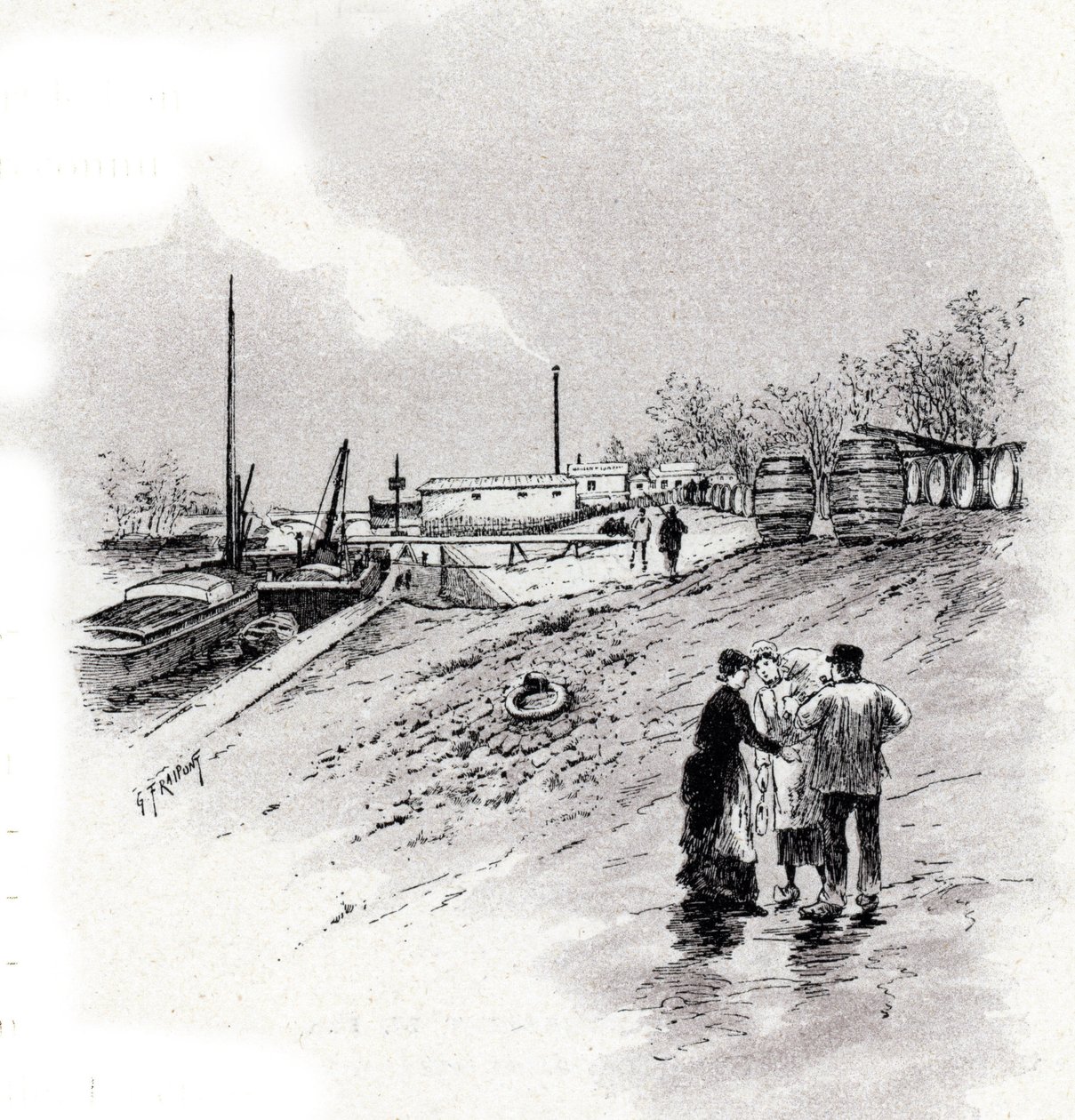 Widok na brzegi Sekwany i quai Saint-Bernard, Paryż Rysunek Gustave