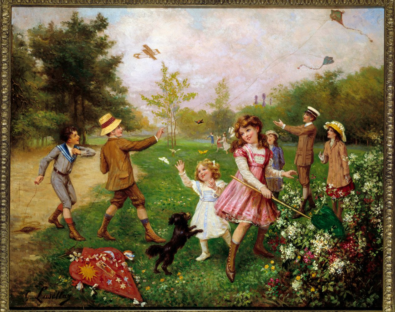 Polowanie na motyle. Obraz Gustave Francois Lasellaz (1848-1910) autorstwa Gustave Francois Lasellaz