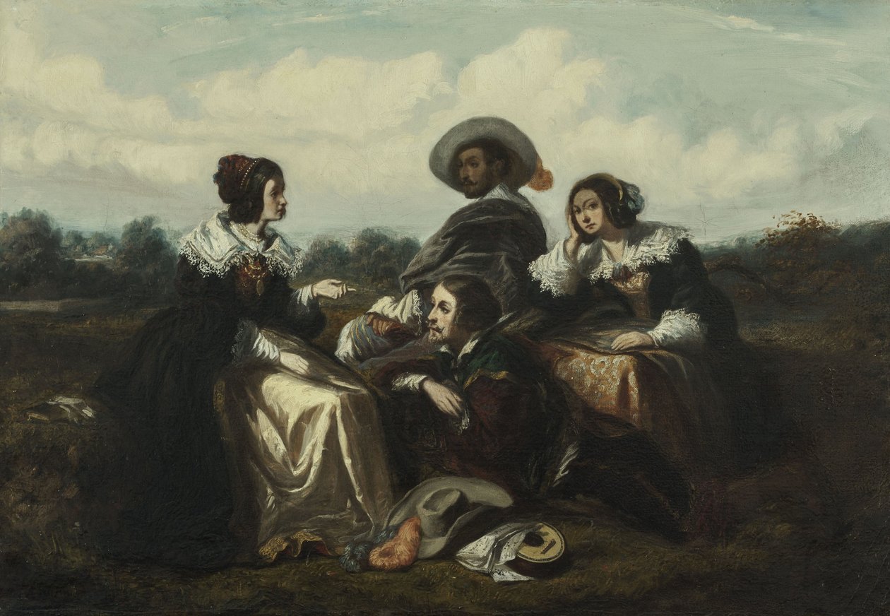 Historia. Postacie w strojach Ludwika XIII, ok. 1830 r. (olej) autorstwa Gustave François Morin