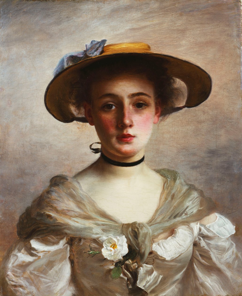 Portret młodej dziewczyny w słomkowym kapeluszu, autorstwa Gustave Jacquet