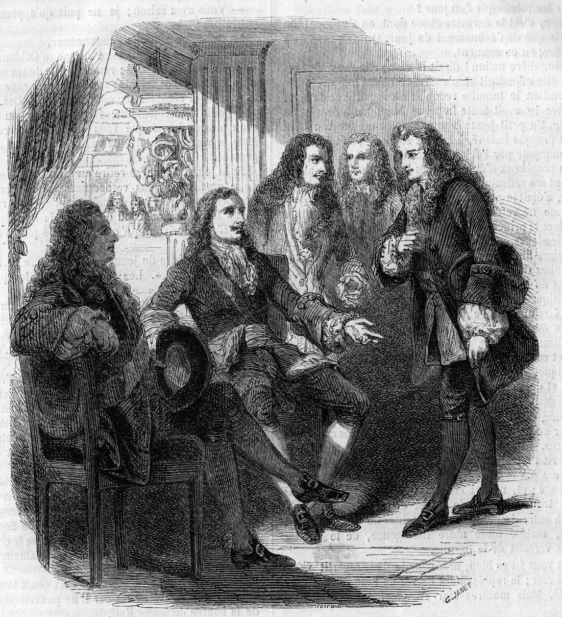 Spotkanie cara Rosji Piotra Wielkiego (1672-1725) z Wolterem (Francois Marie Arouet, dit) (1694-1778). Grawerowanie Gustave Janet autorstwa Gustave Janet