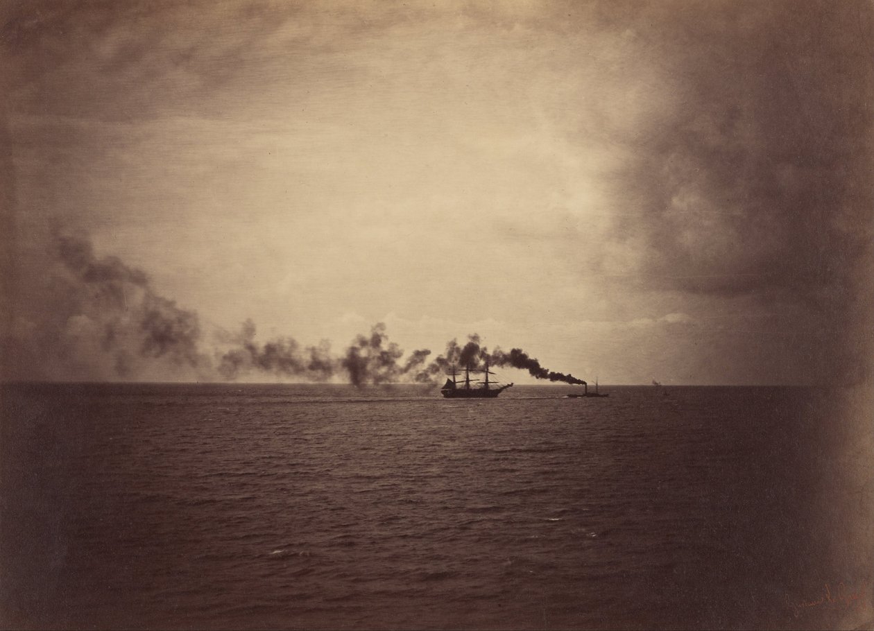 Pejzaż morski z żaglowcem i holownikiem autorstwa Gustave Le Gray