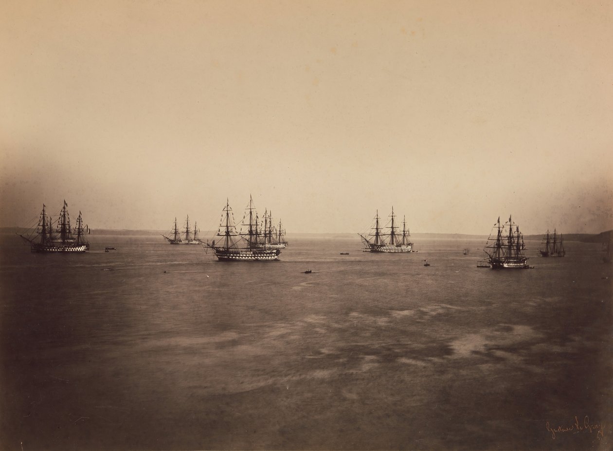 Flota francuska i angielska, Cherbourg, sierpień 1858. autorstwa Gustave Le Gray