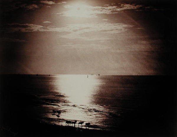 Słońce w zenicie, Normandia, ok. 1860 (odbitka albumowa z negatywu kolodionowego na szkle) autorstwa Gustave Le Gray