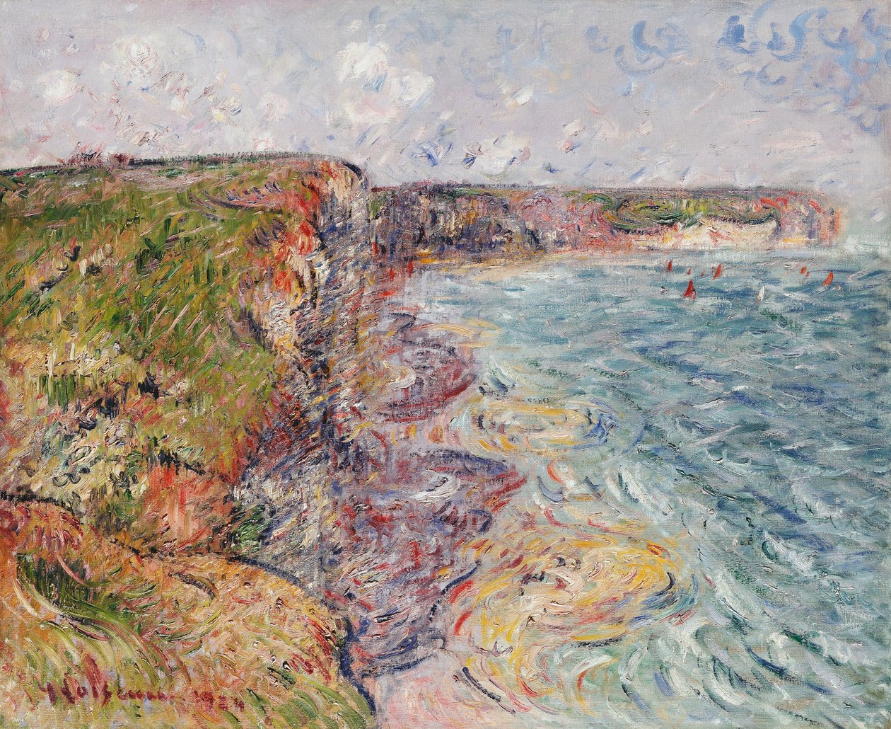 Żaglówki w pobliżu Klifów, Yport; Voiliers pres de Falaises, Yport, 1924 autorstwa Gustave Loiseau
