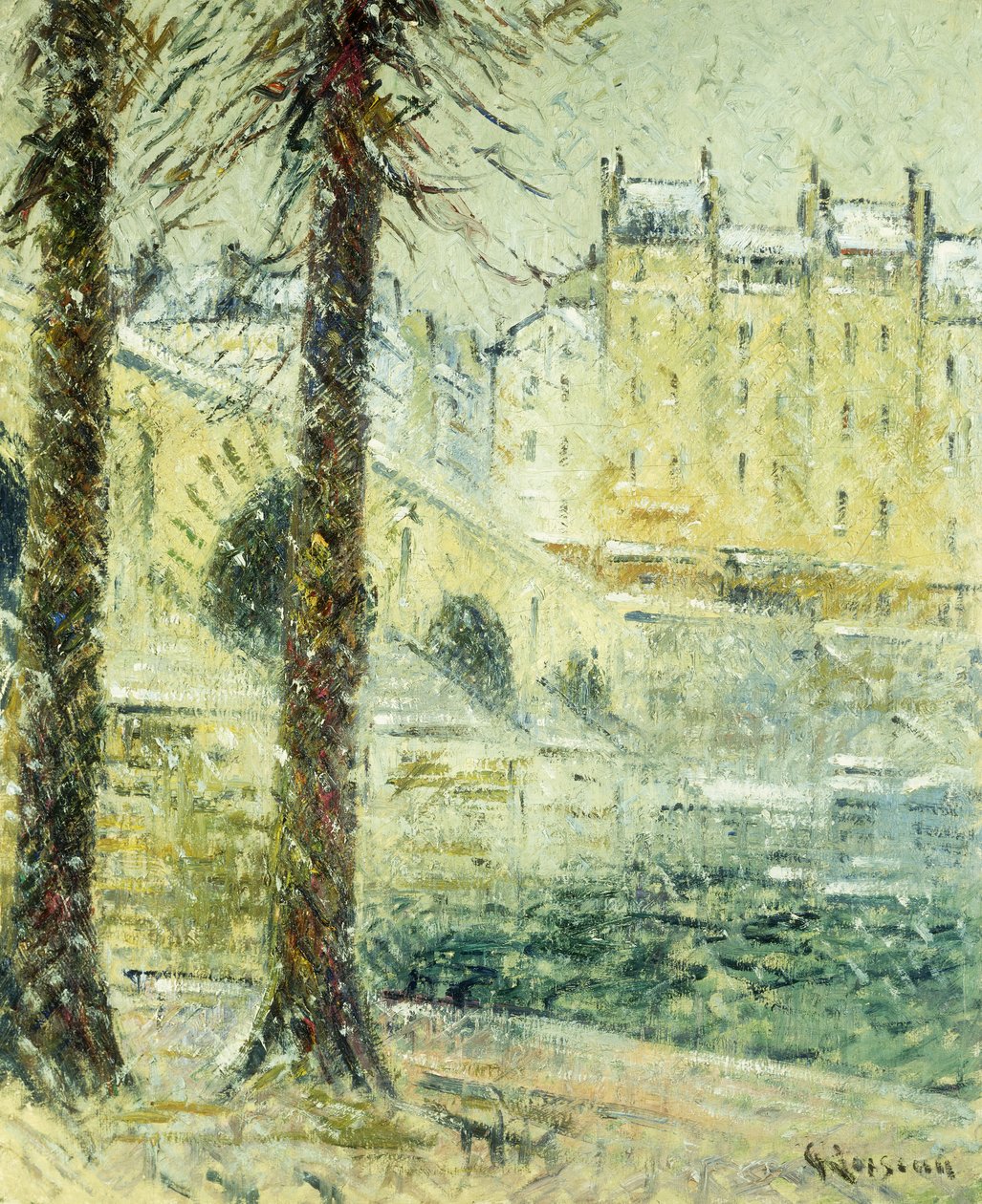 Pont Marie w śniegu; Pont Marie, efekt śniegu, ok. 1926 autorstwa Gustave Loiseau
