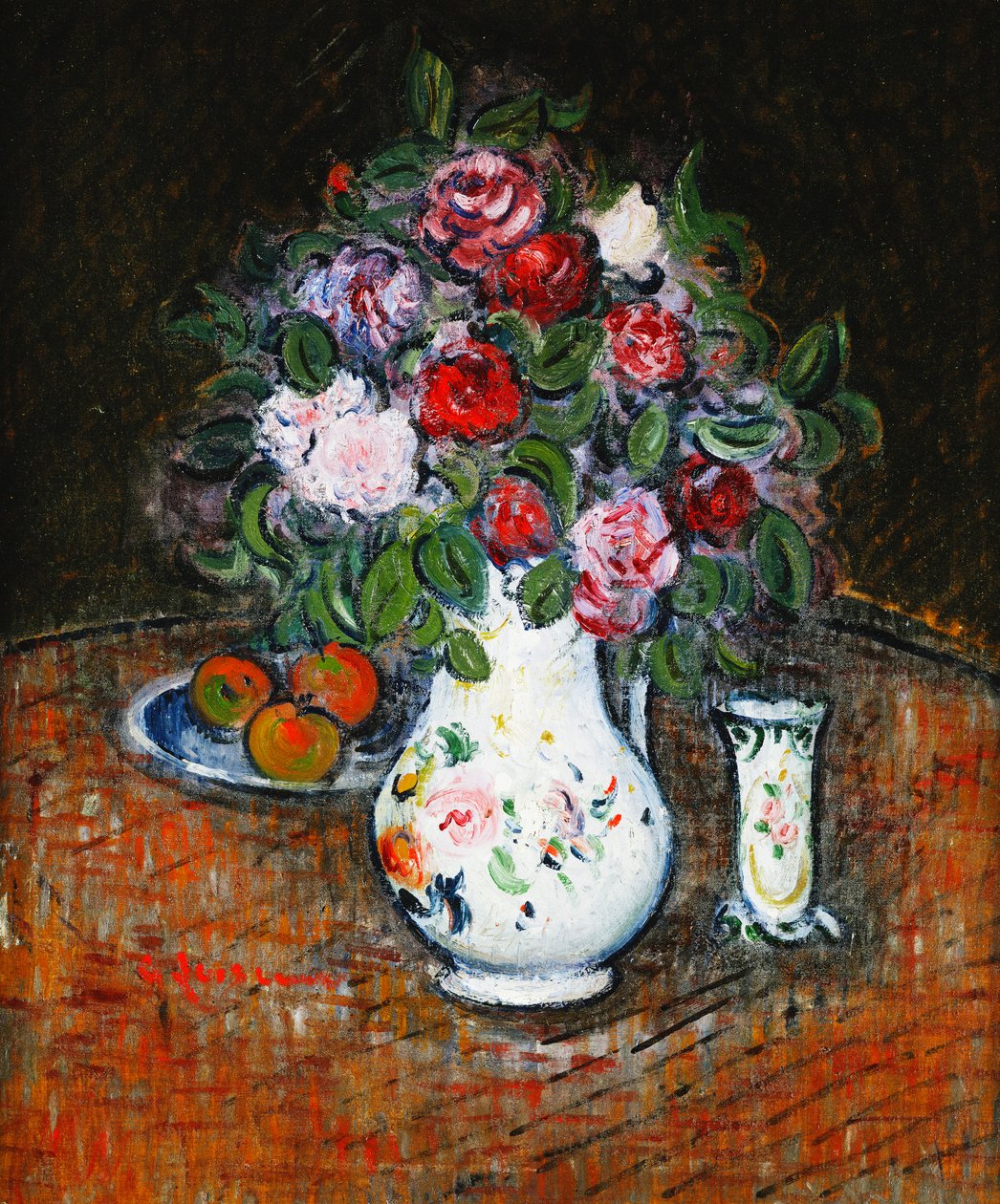 wazon z kwiatami i miska z owocami; Wazon z kwiatami i miska z owocami, autorstwa Gustave Loiseau