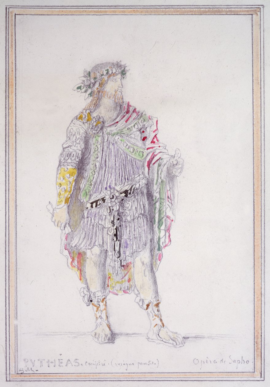 Pytheas, konspirator i pijany pasożyt, postać z Opèra de Sapho (ołówek z akwarelą i gwasz na papierze) autorstwa Gustave Moreau